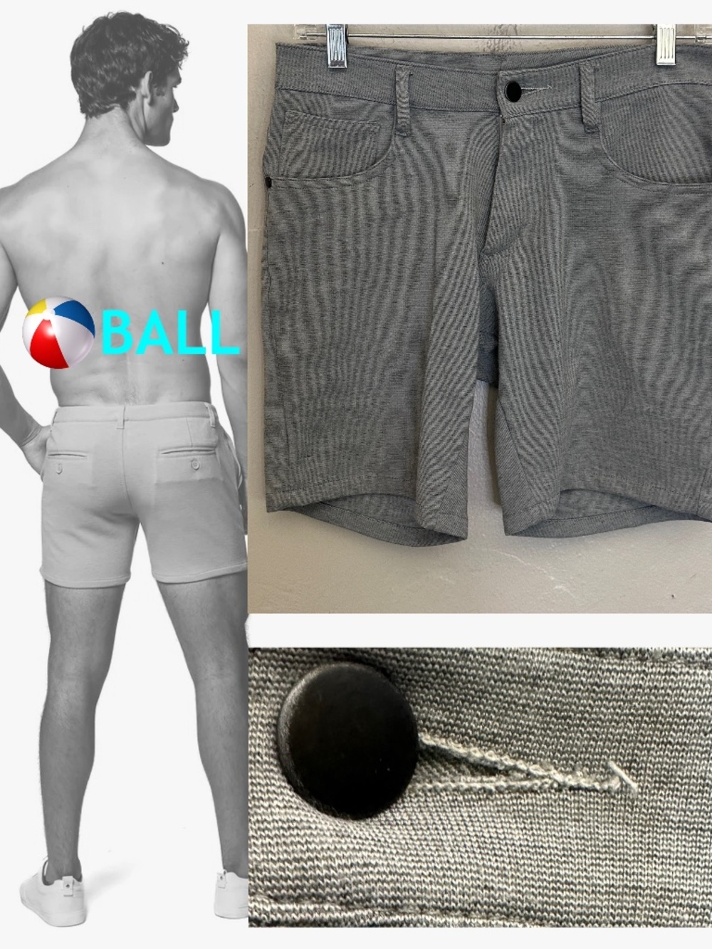 Ball Light Gray Stretch Shorts 29" waist 8" inseam Gently worn Cotton/spandex